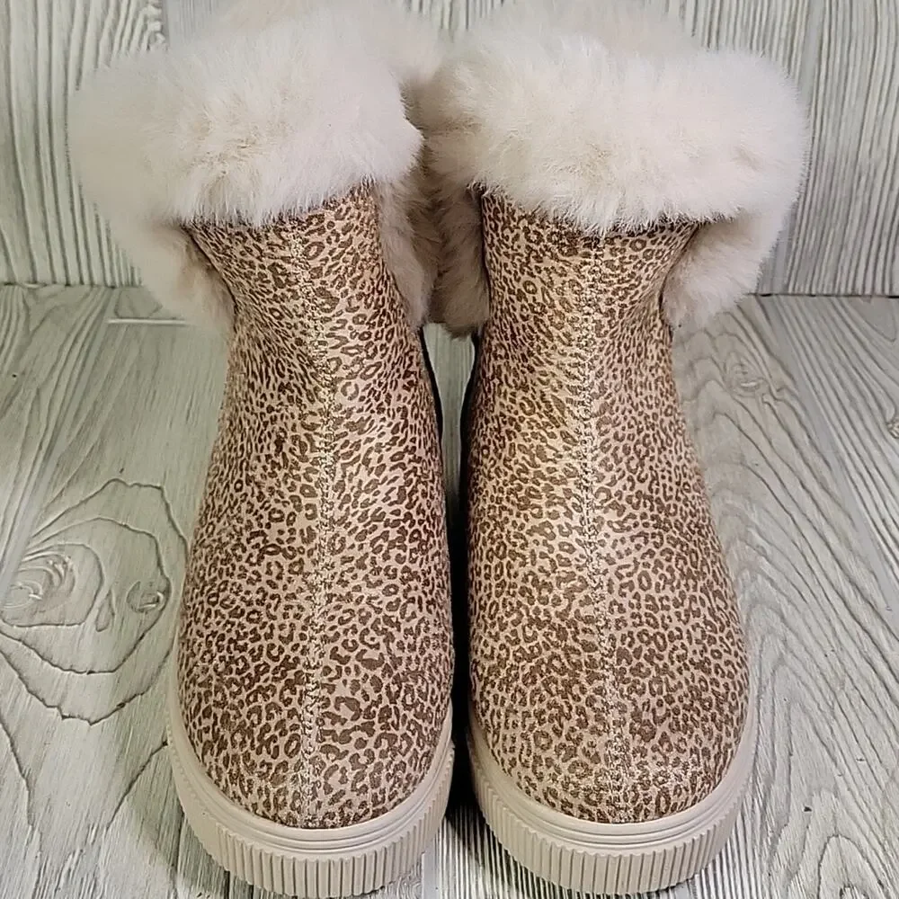 Journee Collection Leopard Print Faux Fur-Lined Boots Womens Size 8